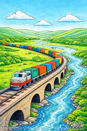 Giant freight train across valley