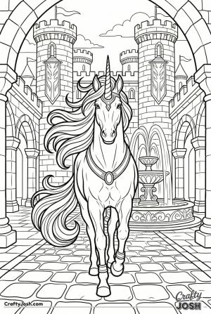 Grand castle courtyard unicorn
