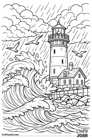 Great lakes lighthouse storm waves