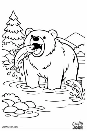 Grizzly bear catching salmon river