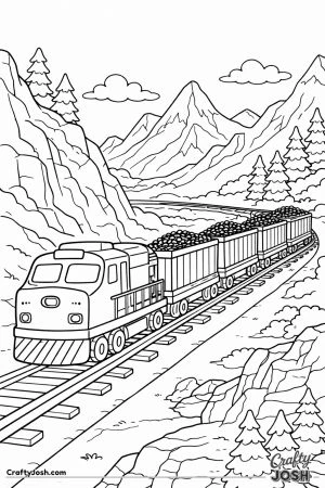 Heavy coal train in mountains