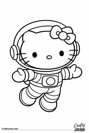 Hello kitty cat astronaut spacesuit floating