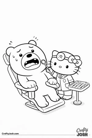 Hello kitty cat dentist nervous bear