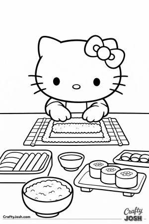 Hello kitty cat making sushi