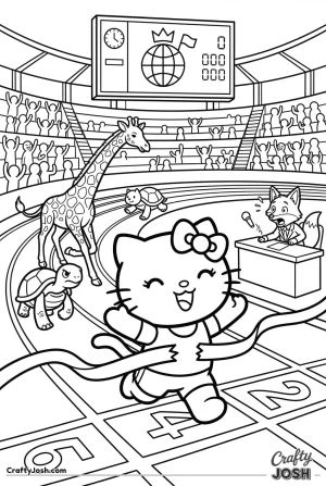 Hello kitty cat olympic sprint finish stadium