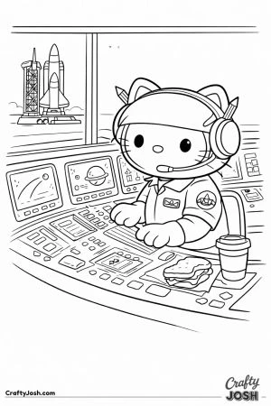 Hello kitty cat space engineer mission control