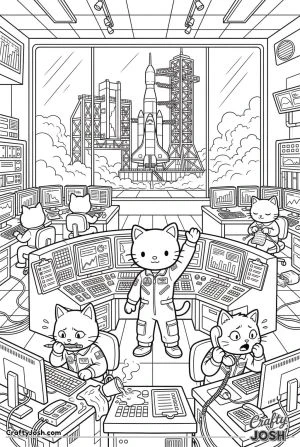 Hello kitty cat space mission control launch