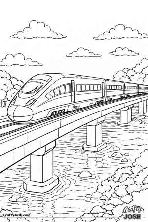 High speed train crossing small bridge