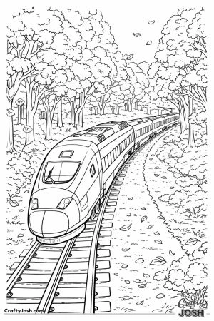 High speed train through autumn forest