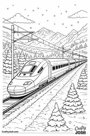 High speed train through snowy mountains