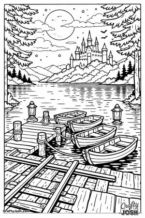Hogwarts express boats and castle beyond