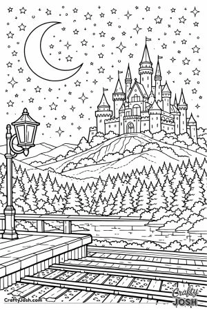 Hogwarts express castle silhouette from platform