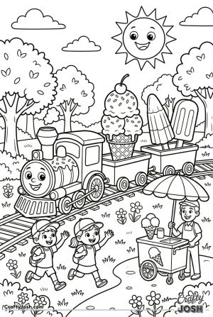 Ice cream cartoon train in park