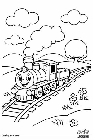 James on curved track countryside