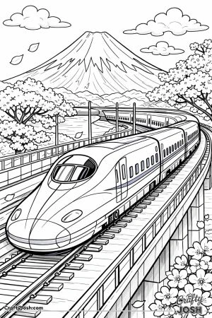 Japanese Bullet Train by Mount Fuji