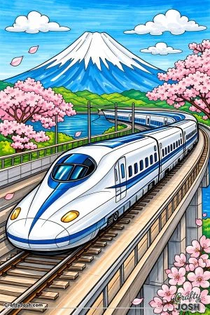 Japanese Bullet Train by Mount Fuji