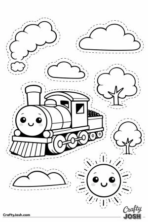 Kawaii baby steam train cut out craft
