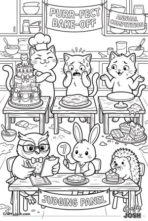 Kawaii cat baking competition three cakes