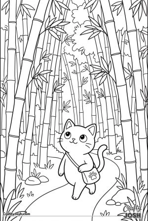 Kawaii cat bamboo forest