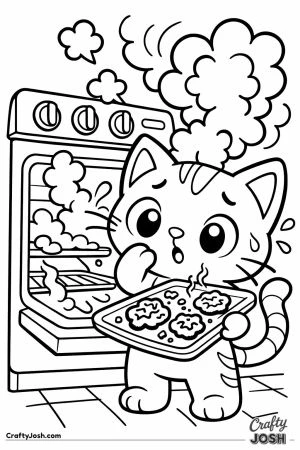 Kawaii cat burnt cookies oven smoke