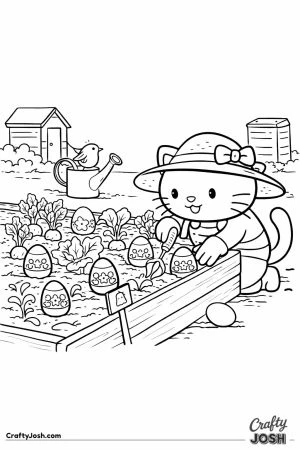 Kawaii cat butterfly easter egg garden