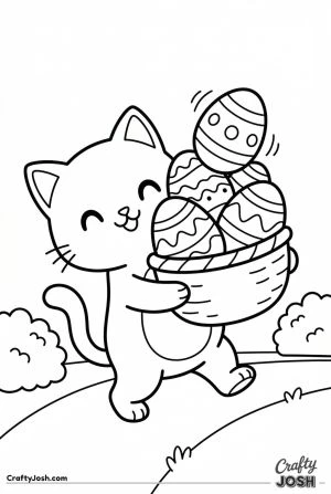Kawaii cat carrying easter basket garden 2