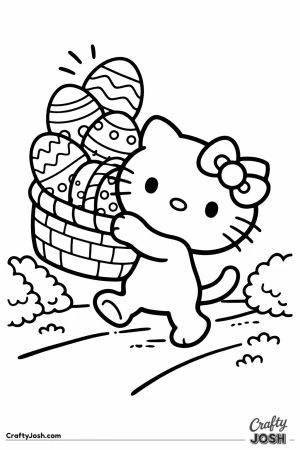 Kawaii cat carrying easter basket garden
