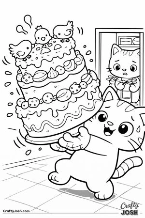Kawaii cat carrying wobbly cake birds