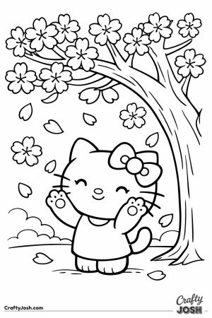 Kawaii cat cherry blossom petals
