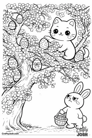 Kawaii cat cherry blossom tree easter eggs