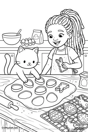 Kawaii cat easter biscuits with child