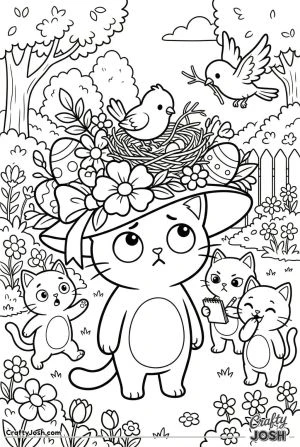 Kawaii cat easter bonnet bird nesting
