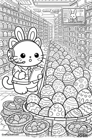Kawaii cat easter egg sorting warehouse