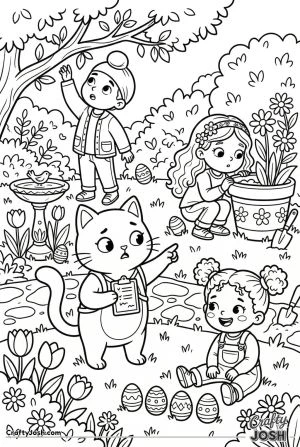 Kawaii cat easter hunt organiser family garden