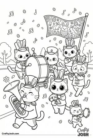Kawaii cat easter marching band parade