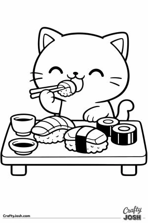Kawaii cat eating sushi table