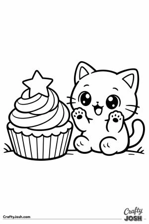 Kawaii cat excited cupcake