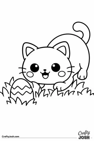 Kawaii cat finding easter egg garden