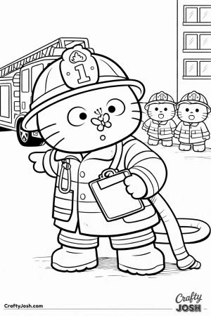 Kawaii cat firefighter butterfly distraction