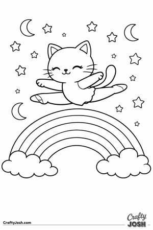 Kawaii cat gymnastics on rainbow