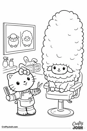 Kawaii cat hairdresser fluffy sheep client