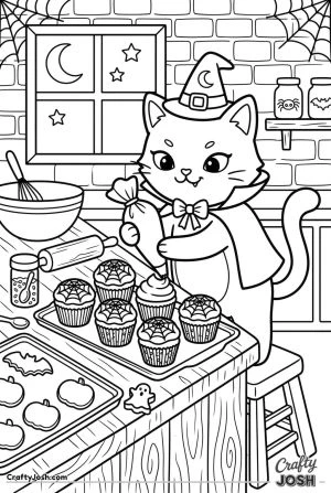 Kawaii cat halloween cupcakes witch hat