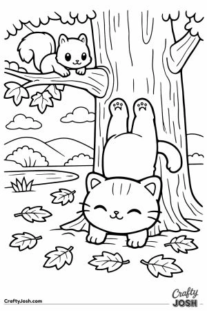Kawaii cat handstand against tree