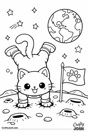 Kawaii cat handstand on moon