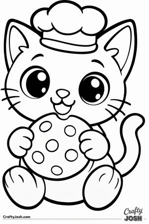 Kawaii cat holding cookie
