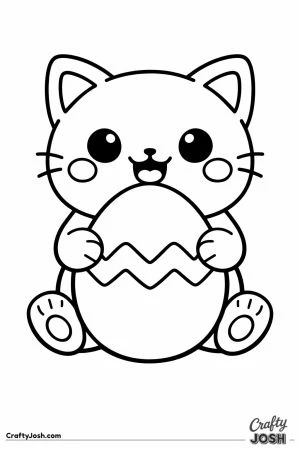 Kawaii cat holding large easter egg