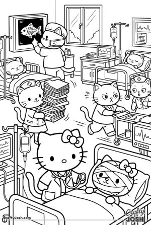 Kawaii cat hospital ward medical team