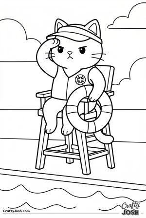 Kawaii cat lifeguard chair pool