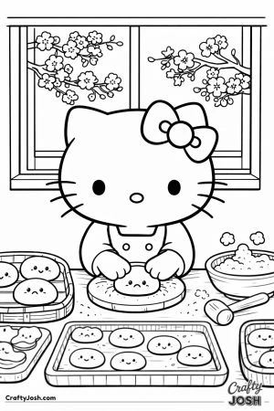 Kawaii cat making mochi in a Japanese kitchen