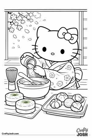 Kawaii cat matcha baking kimono apron